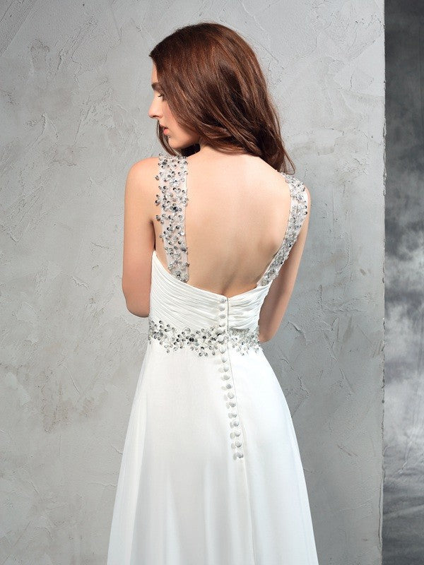 A-Line Sweetheart Chiffon Sleeveless Pleated Wedding Dress - Chloe Dress