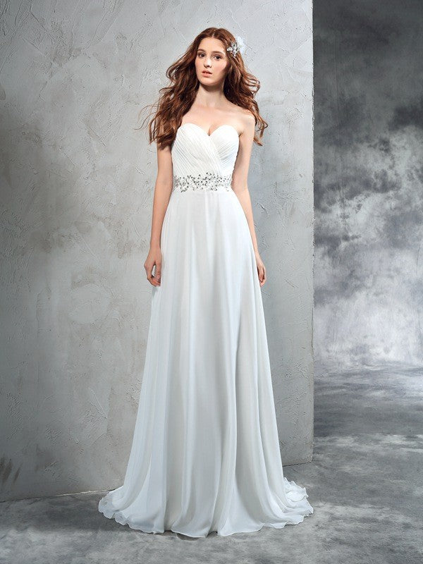 A-Line Sweetheart Chiffon Sleeveless Pleated Wedding Dress - Chloe Dress