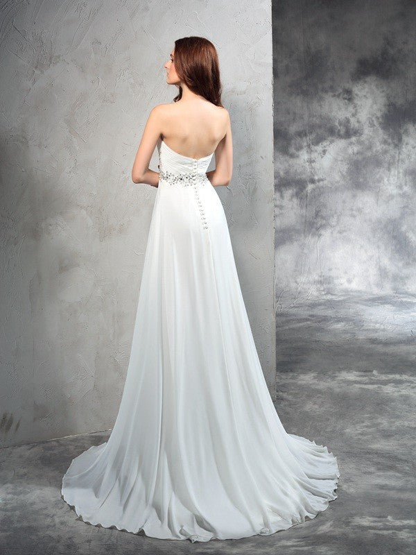 A-Line Sweetheart Chiffon Sleeveless Pleated Wedding Dress - Chloe Dress