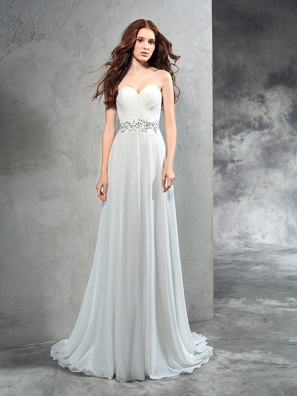 A-Line Sweetheart Chiffon Sleeveless Pleated Wedding Dress - Chloe Dress