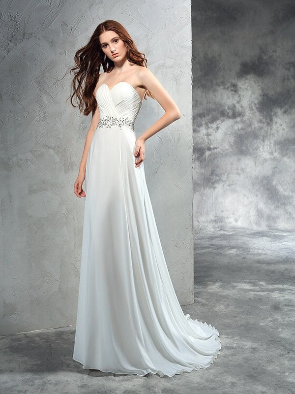 A-Line Sweetheart Chiffon Sleeveless Pleated Wedding Dress - Chloe Dress