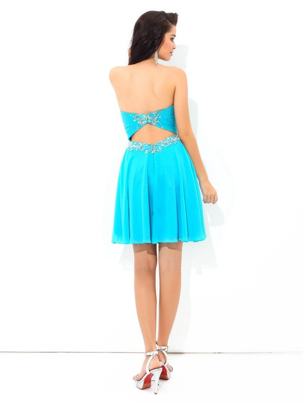 A-Line Sweetheart Chiffon Sleeveless Pleated Mini Cocktail Dress - Chloe Dress