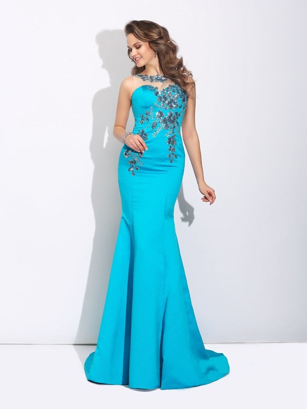 Mermaid Satin Sleeveless Applique Dress - Chloe Dress