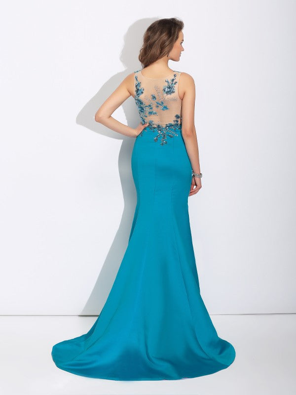 Mermaid Satin Sleeveless Applique Dress - Chloe Dress