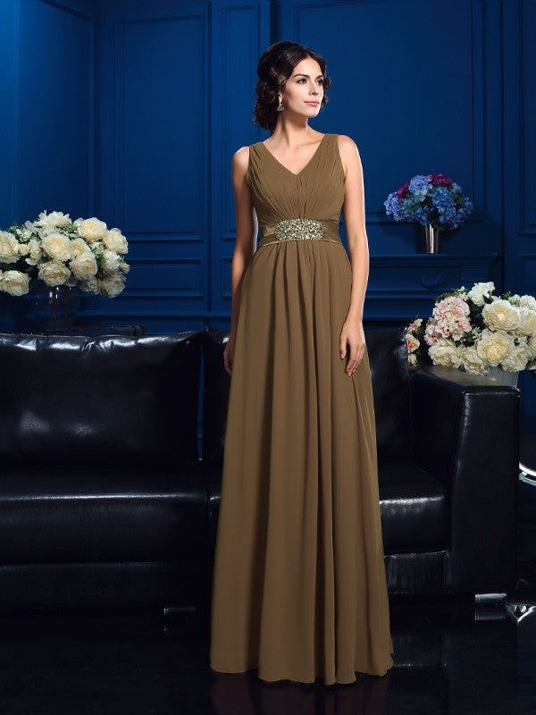 A-Line V-Neck Chiffon Sleeveless Pleated Dress - Chloe Dress