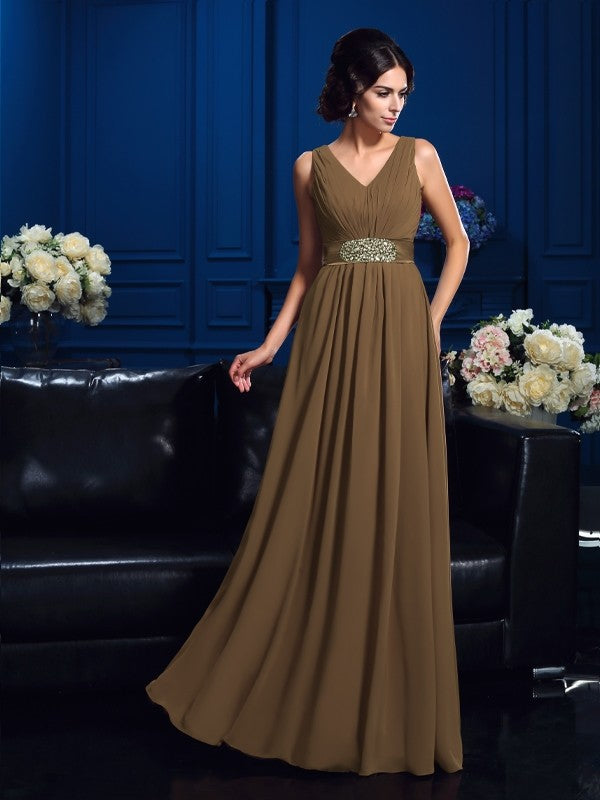 A-Line V-Neck Chiffon Sleeveless Pleated Dress - Chloe Dress