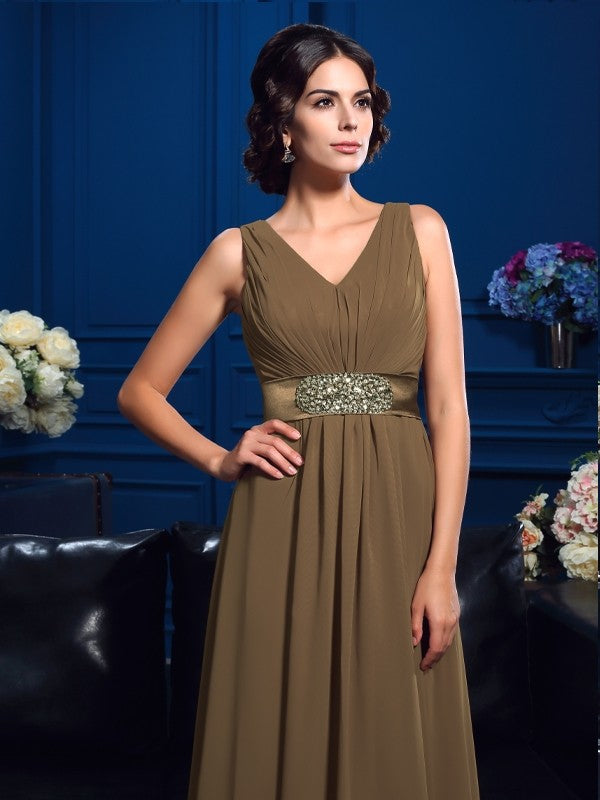 A-Line V-Neck Chiffon Sleeveless Pleated Dress - Chloe Dress
