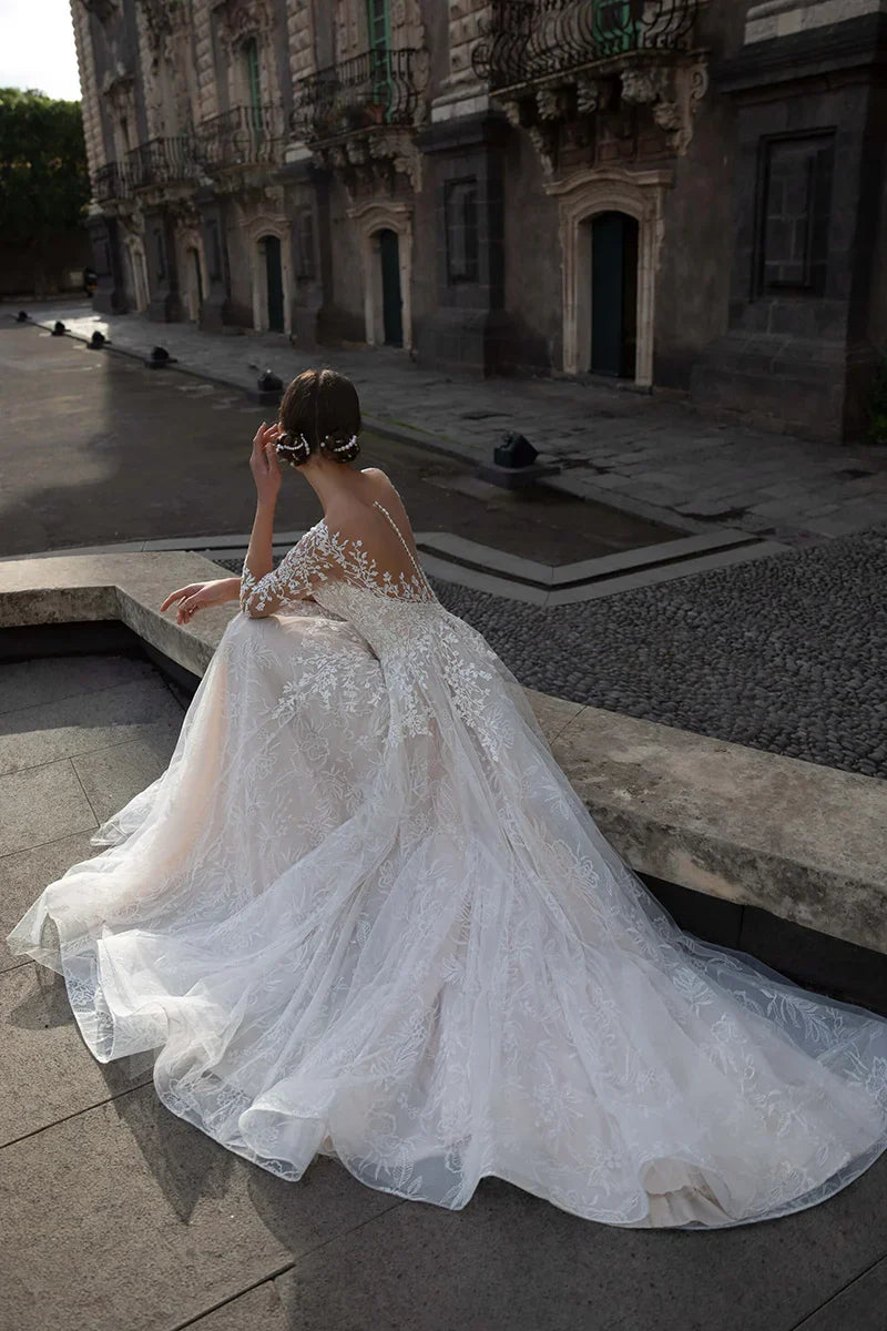 A-Line Lace Long Sleeve Wedding Dress - Chloe Dress