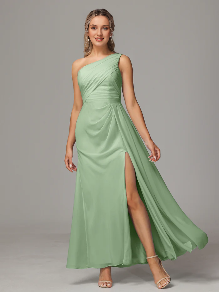 One-Shoulder Chiffon Floor-Length Wedding Dress - Chloe Dress