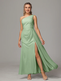 One-Shoulder Chiffon Floor-Length Wedding Dress - Chloe Dress