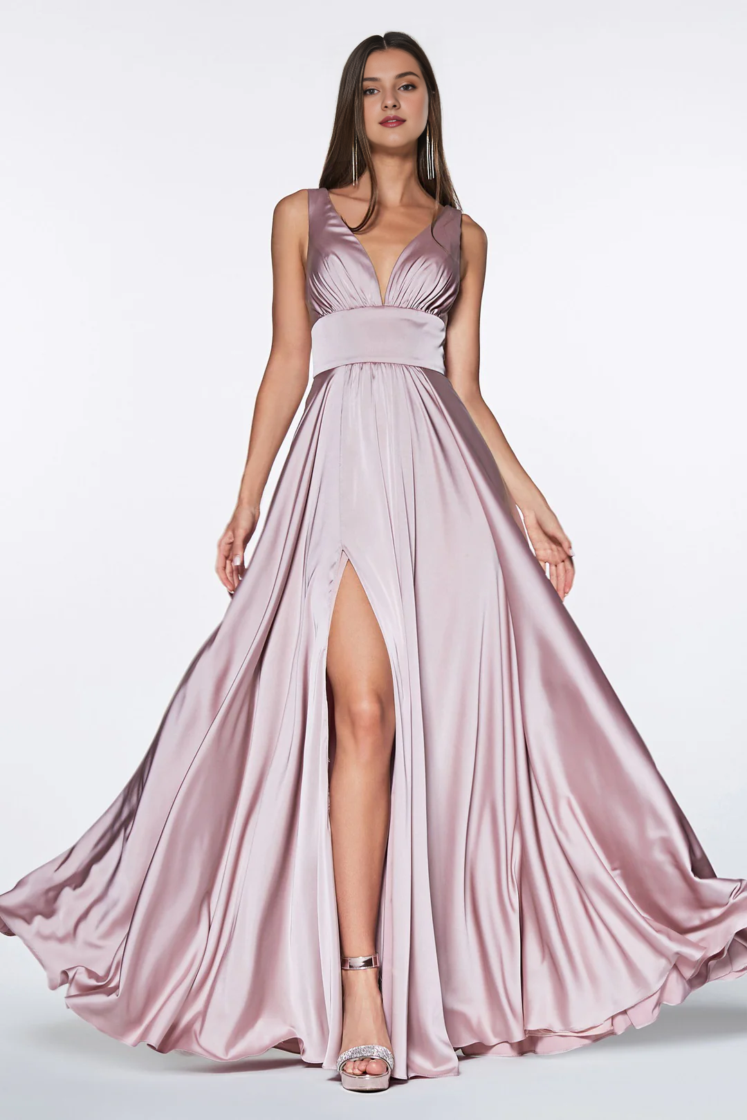 V-Neck Long Sleeve High Slit Dress - Chloe Dress