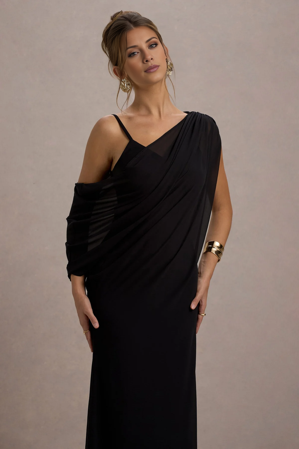 Black V-Neck Chiffon Floor-Length Evening Dress - Chloe Dress