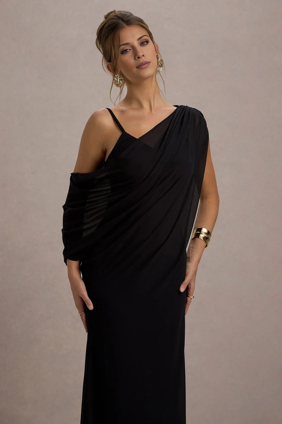 Black V-Neck Chiffon Floor-Length Evening Dress - Chloe Dress