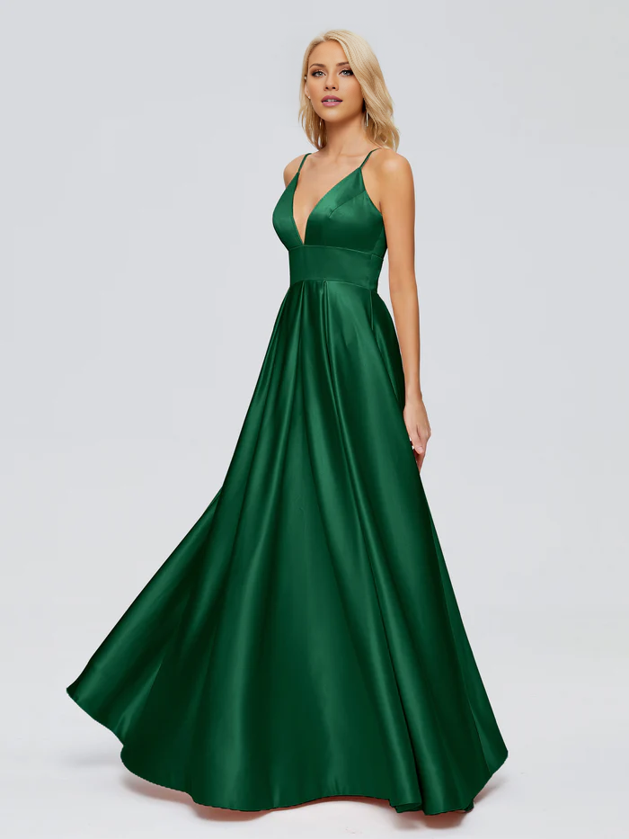 V-Neck Satin Floor-Length Wedding Dress - Chloe Dress