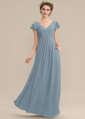 A-Line V-Neck Chiffon Ruffled Floor-Length Wedding Dress - Chloe Dress