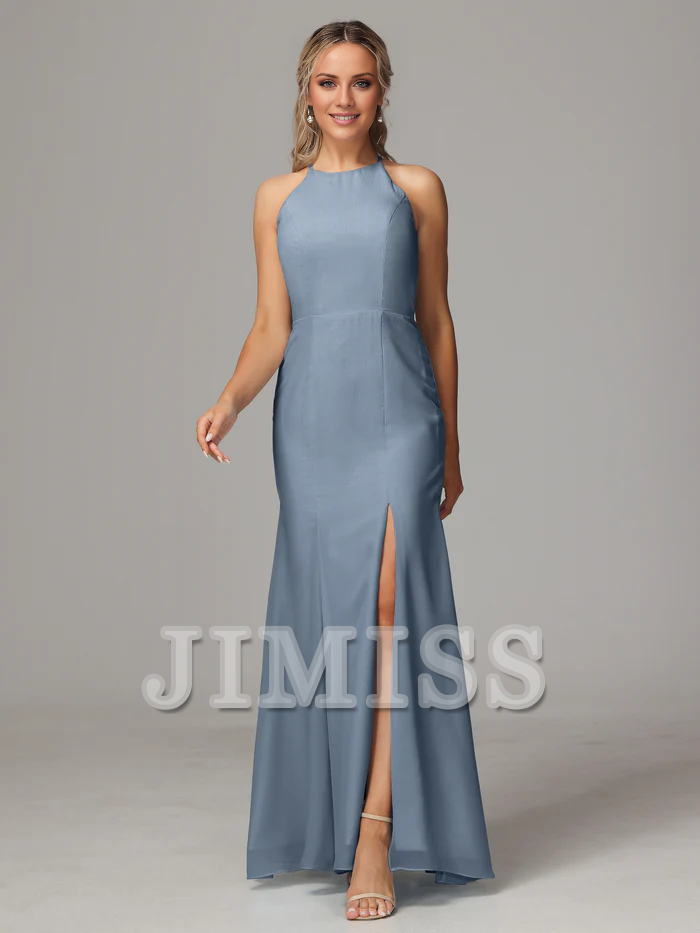 Chiffon Backless High Slit Wedding Dress - Chloe Dress