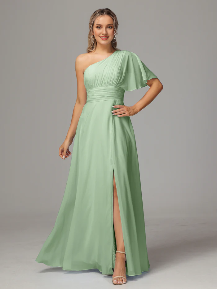 Chiffon High Slit Wedding Dress - Chloe Dress