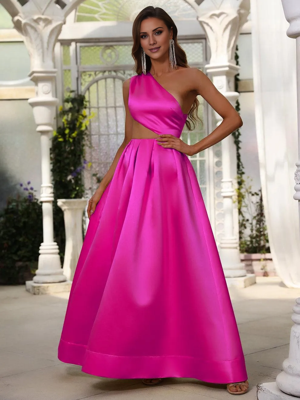 One-Shoulder Satin Floor-Length Formal Dress - Chloe Dress