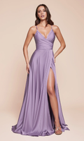 A-Line V-Neck Lace-Up Back High Slit Floor-Length Prom Dress - Chloe Dress