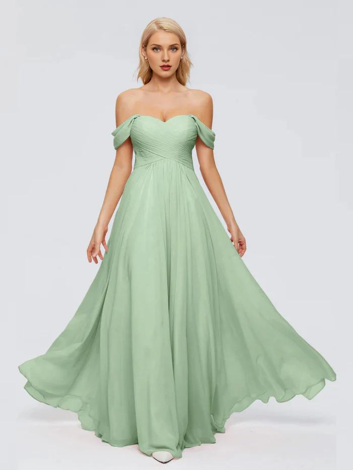 Off-Shoulder Chiffon Floor-Length Wedding Dress - Chloe Dress