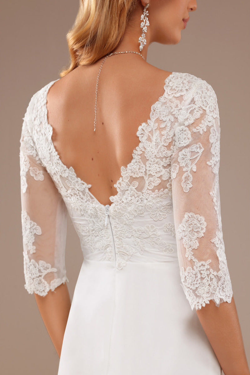 A-Line V-Neck Chiffon Asymmetric Wedding Dress - Chloe Dress