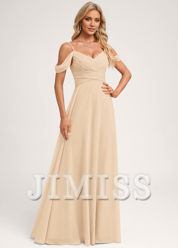A-Line Off-Shoulder Chiffon Floor-Length Wedding Dress - Chloe Dress
