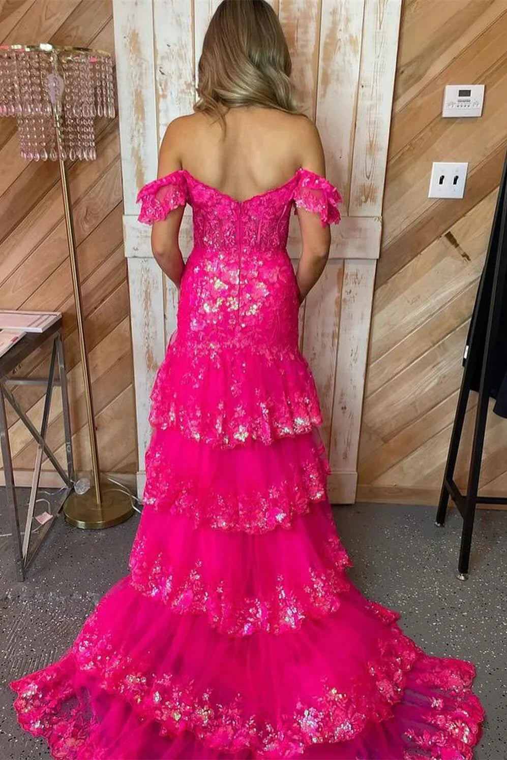 Red Mermaid Off-Shoulder Sequin Dress - Chloe Dress