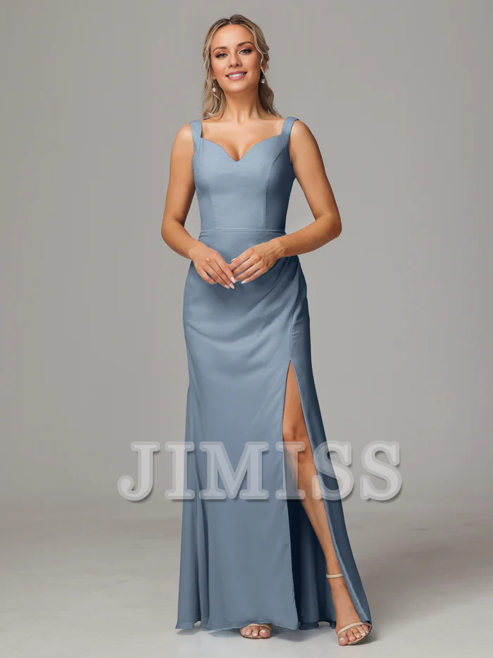 V-Neck Chiffon Sleeveless High Slit Wedding Dress - Chloe Dress