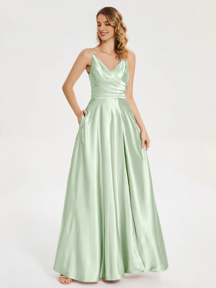V-Neck Satin High Slit Wedding Dress - Chloe Dress