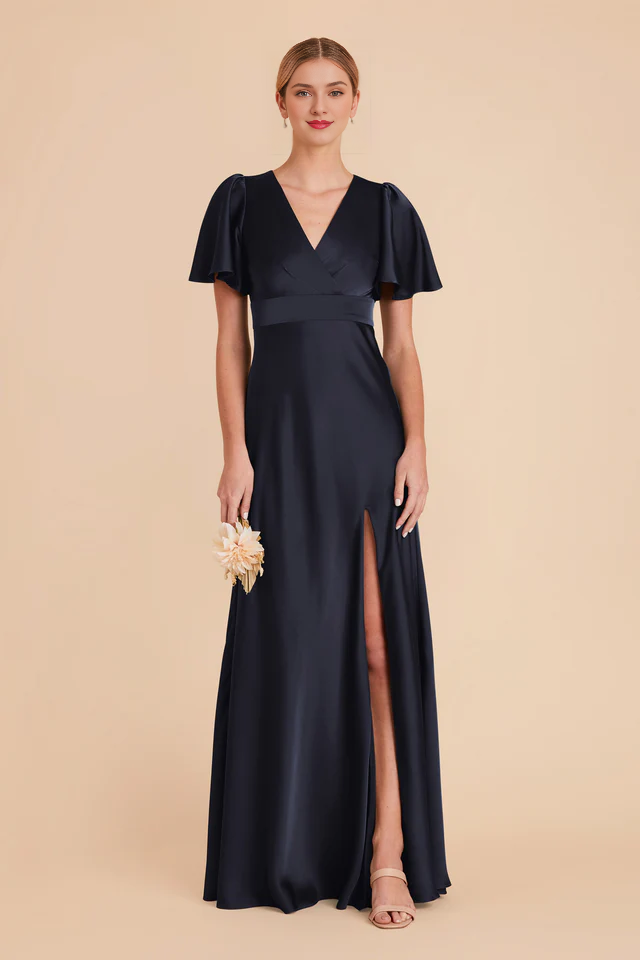 A-Line V-Neck Satin High Slit Wedding Dress - Chloe Dress