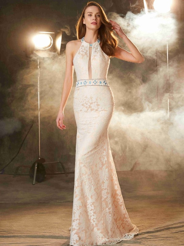 Sheath Halter Satin Sleeveless Floor-Length Dress - Chloe Dress