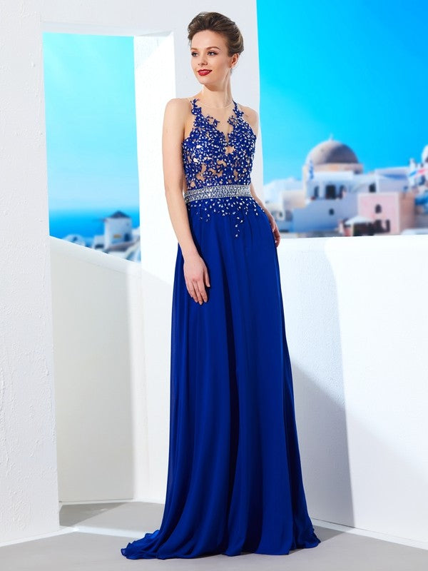 A-Line Chiffon Sleeveless Train Dress - Chloe Dress