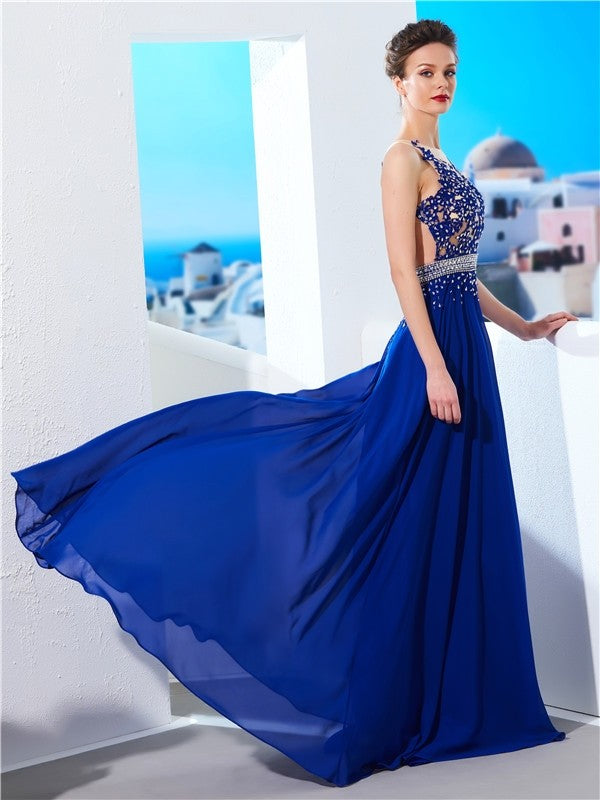 A-Line Chiffon Sleeveless Train Dress - Chloe Dress