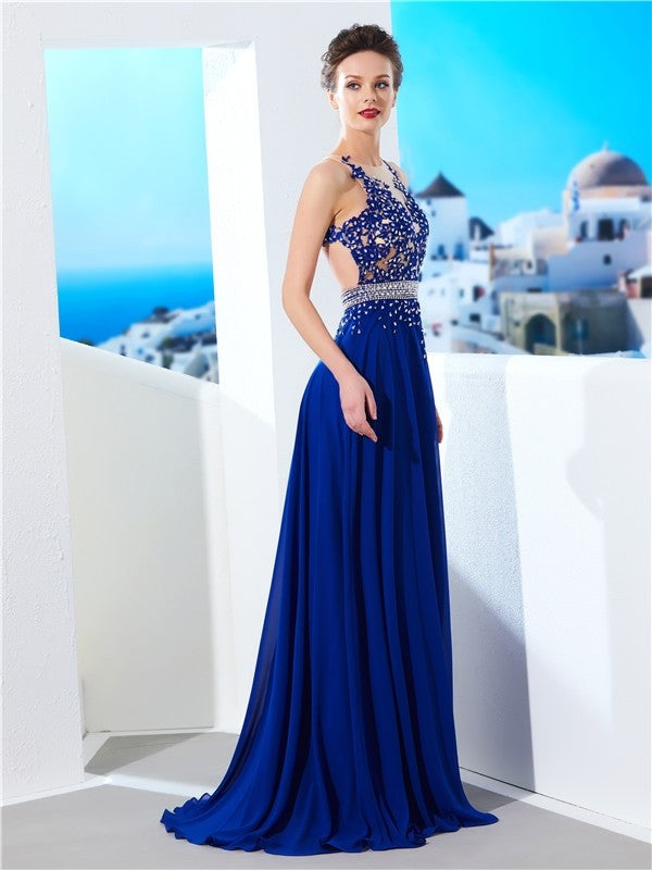 A-Line Chiffon Sleeveless Train Dress - Chloe Dress