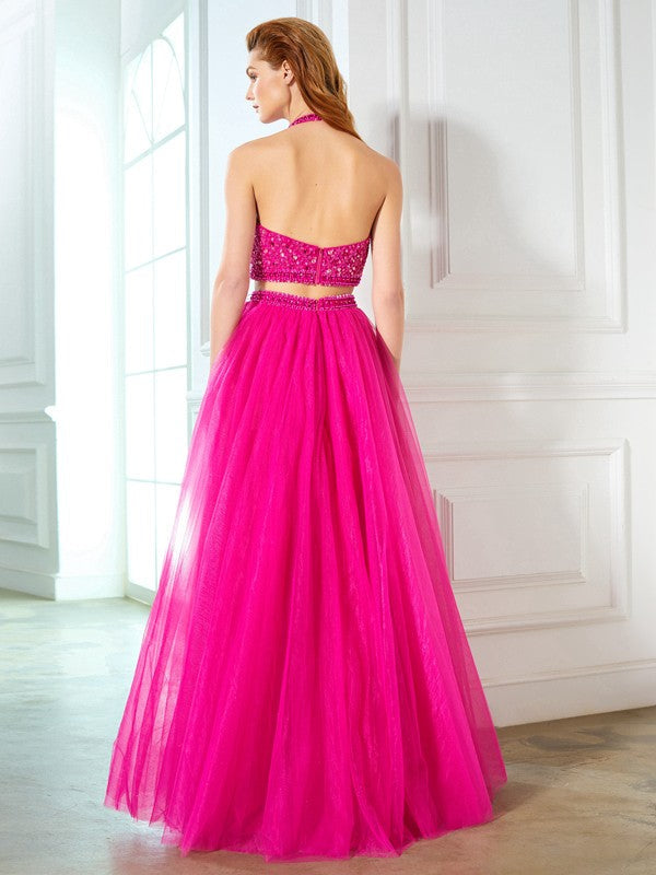 A-Line Halter Sleeveless Floor-Length Dress - Chloe Dress