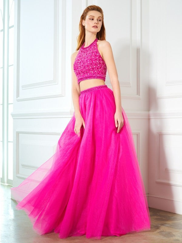 A-Line Halter Sleeveless Floor-Length Dress - Chloe Dress