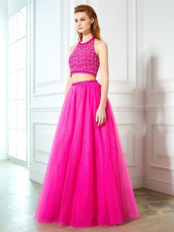 A-Line Halter Sleeveless Floor-Length Dress - Chloe Dress