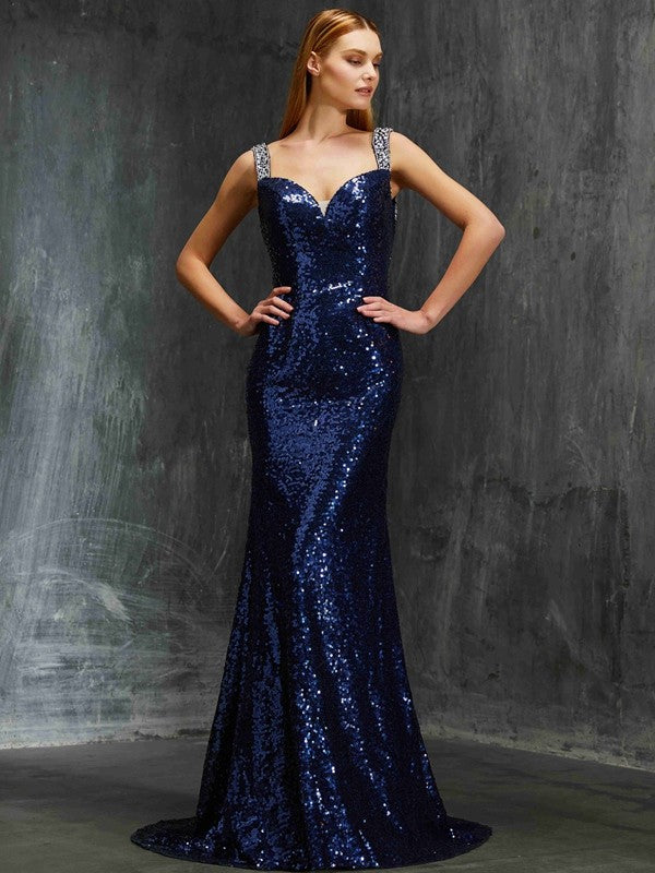 Sheath V-Neck Sequin Sleeveless Train Dress - Chloe Dress