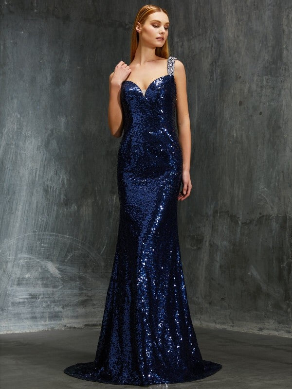 Sheath V-Neck Sequin Sleeveless Train Dress - Chloe Dress