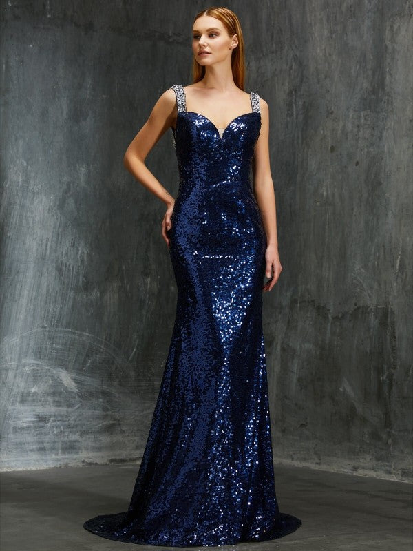 Sheath V-Neck Sequin Sleeveless Train Dress - Chloe Dress
