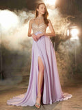 A-Line High Neck Chiffon Sleeveless Train Dress - Chloe Dress