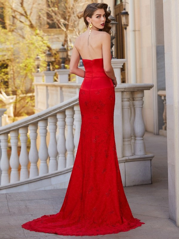 Mermaid Strapless Satin Sleeveless Train Dress - Chloe Dress