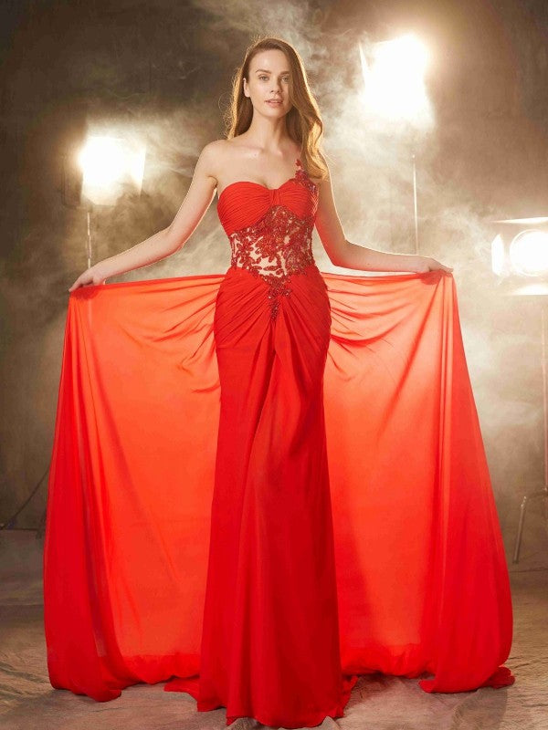 Sheath One-Shoulder Chiffon Sleeveless Train Dress - Chloe Dress