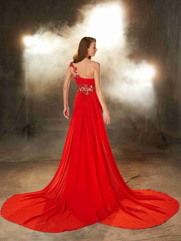 Sheath One-Shoulder Chiffon Sleeveless Train Dress - Chloe Dress