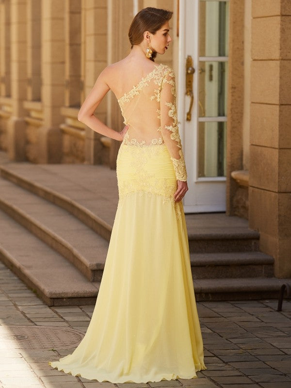 Sheath One-Shoulder Chiffon Long Sleeve Train Dress - Chloe Dress