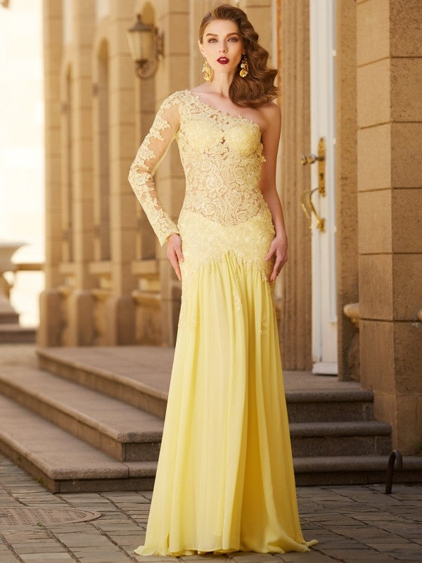 Sheath One-Shoulder Chiffon Long Sleeve Train Dress - Chloe Dress