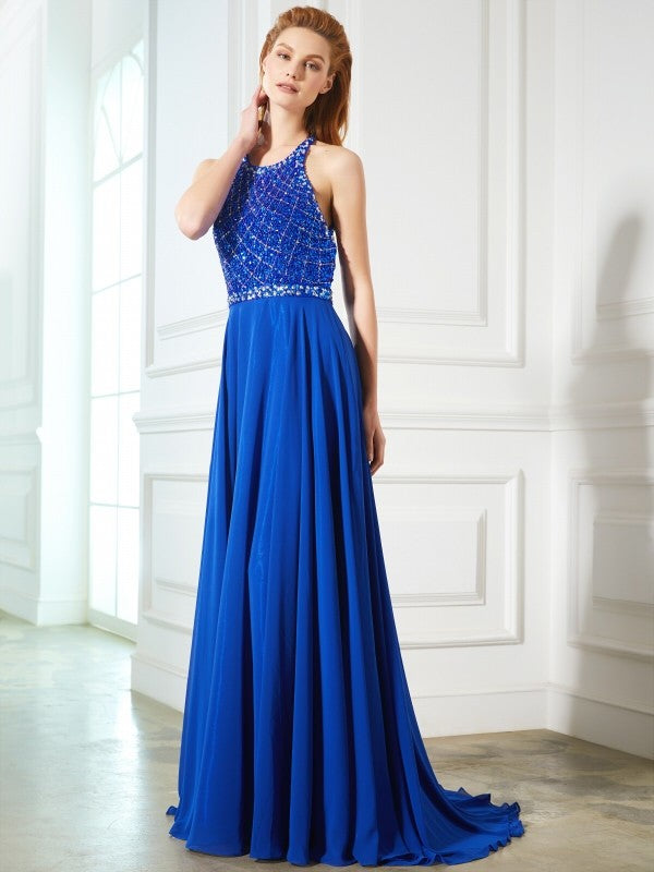 A-Line Chiffon Sleeveless Train Dress - Chloe Dress