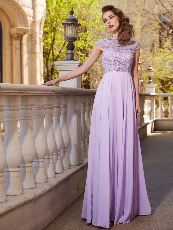 A-Line Chiffon Short Sleeve Floor-Length Dress - Chloe Dress
