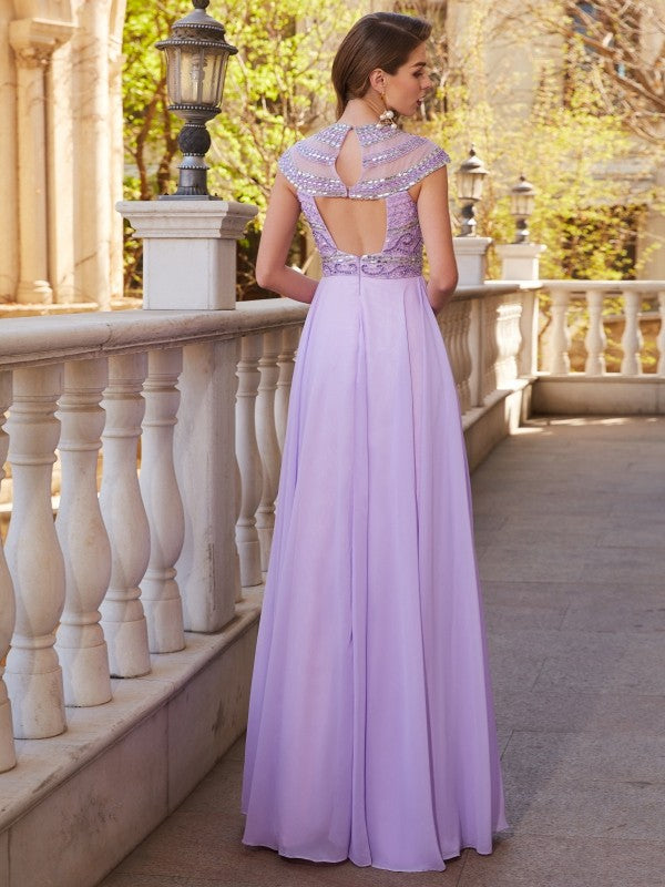 A-Line Chiffon Short Sleeve Floor-Length Dress - Chloe Dress