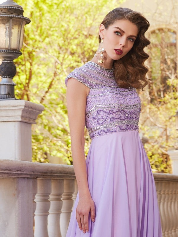 A-Line Chiffon Short Sleeve Floor-Length Dress - Chloe Dress